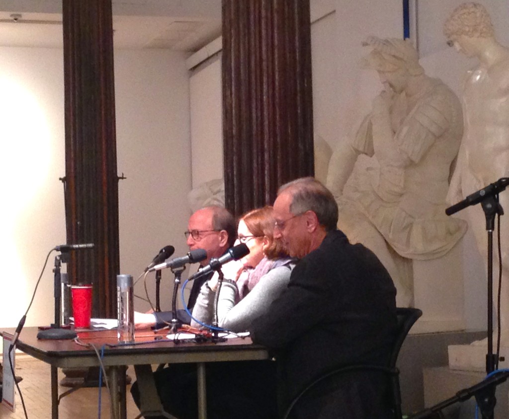 Jerry Saltz, Roberta Smith and host Randy Cohen for Person, Place, or Thing Podcast taping, NYAA, NY