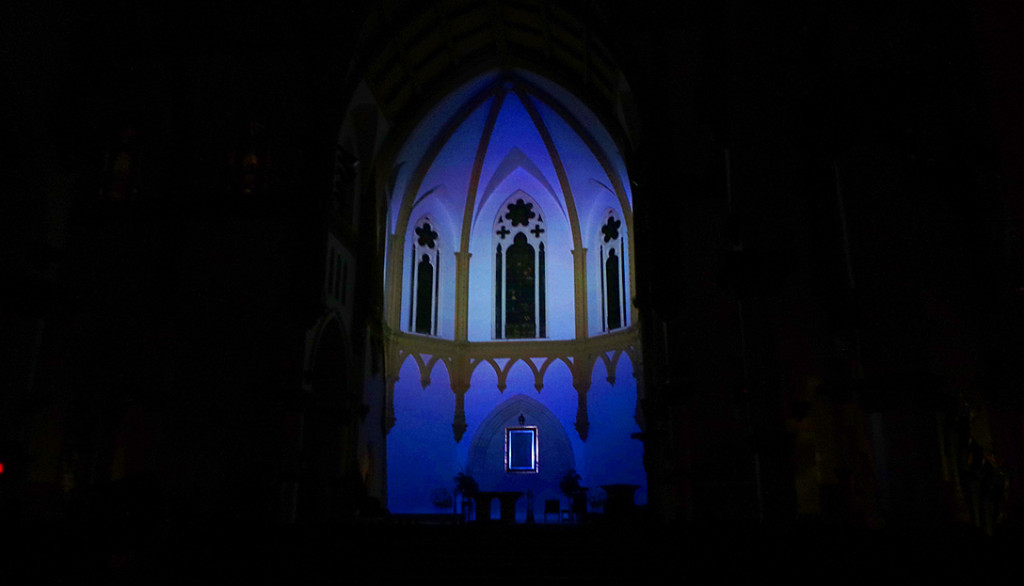 Anne Katrine Senstad, Dallas Aurora, projection installation at Cathedral Shrine of the Virgin of Guadaloupe. Image courtesy of the artist, 2014