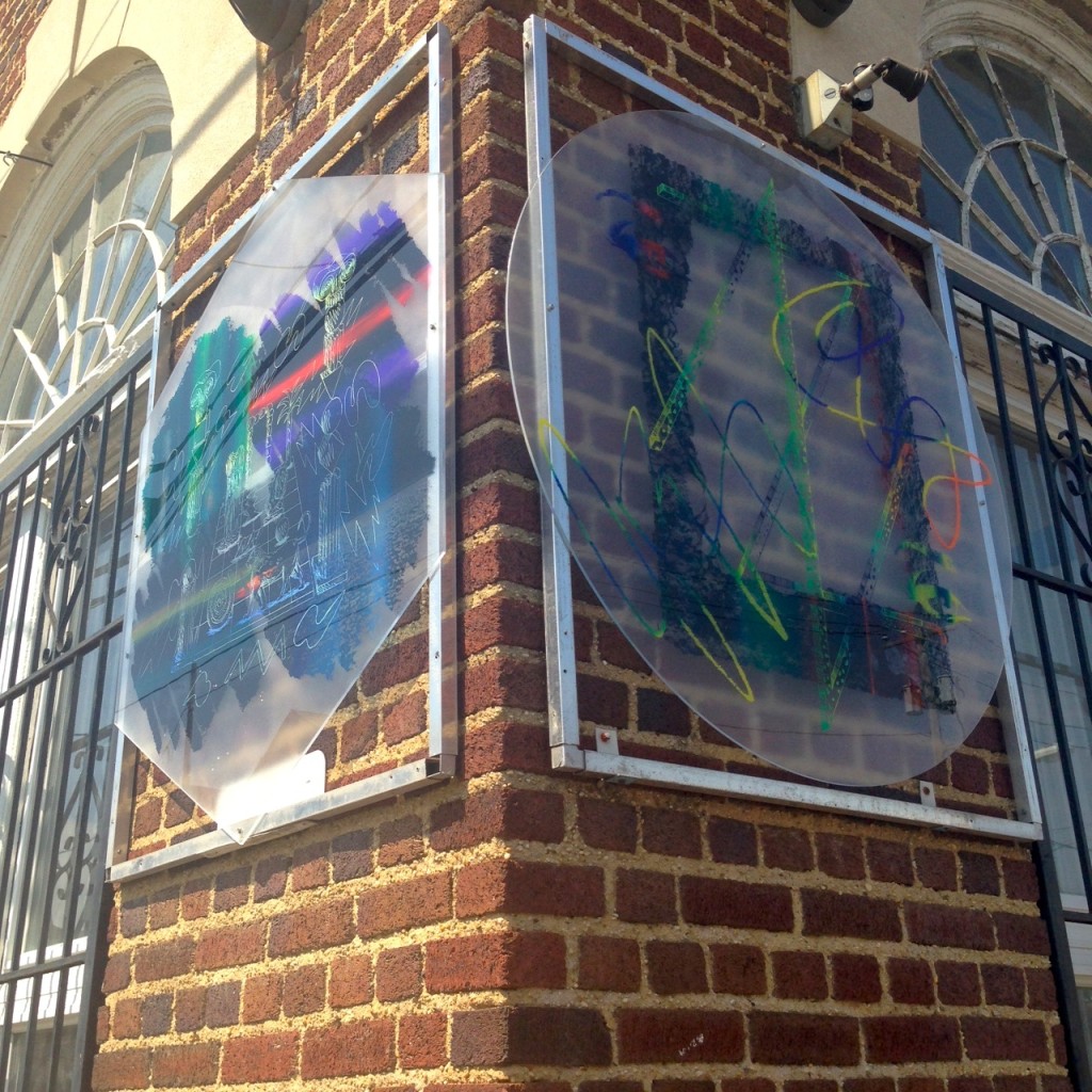 Panayiotis Terzis Gatekeeper, 2014. Screenprint on shaped plexiglass. Topless Gallery, Exterior view, Rockaway Beach, NY, 2014