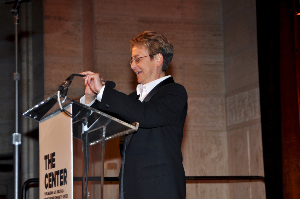 Assemblymember Deborah Glick accepting her award, The Center, Women's Event 17, Cipriani, NY, Photograph by Allyson 