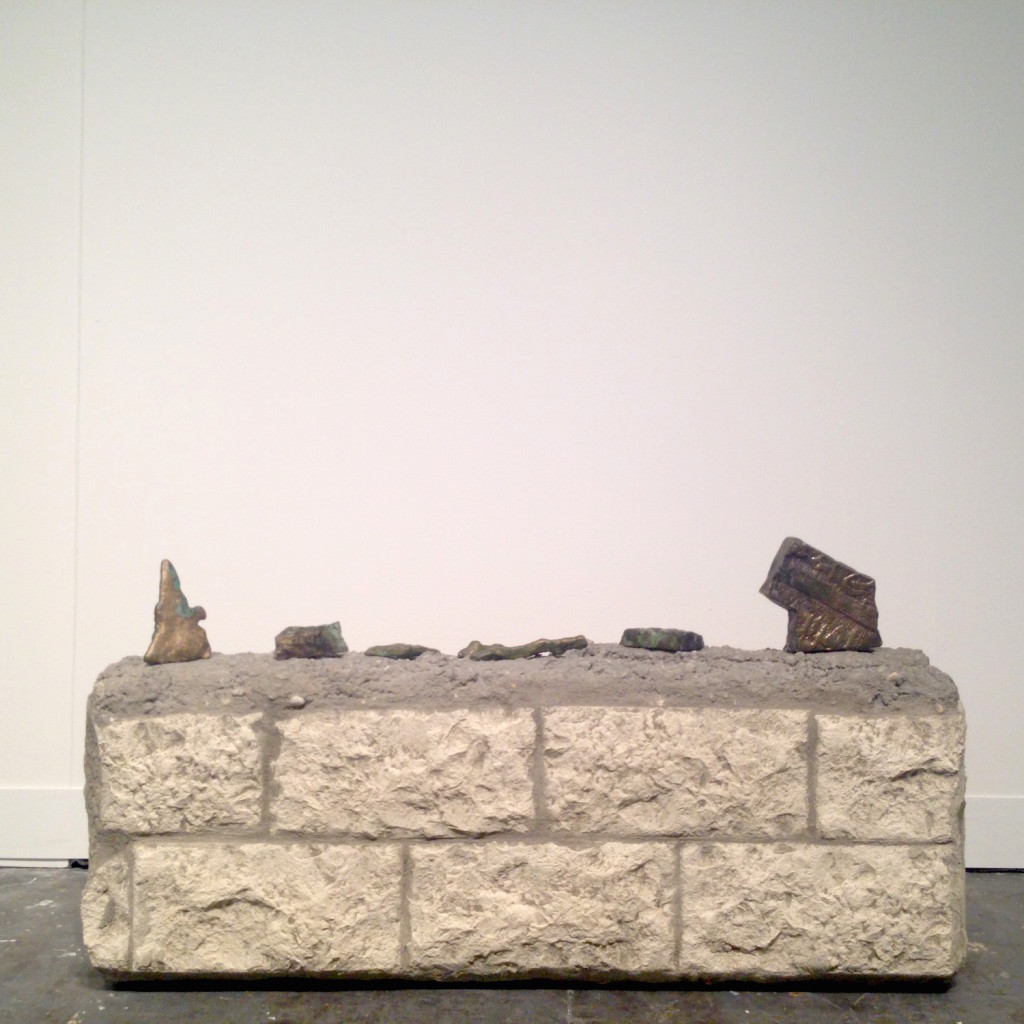 Jumana Manna, Tombstones fragments, from Al-Kazakhani Graveyard series, Unlicensed Porch, 2010/2014, Broze casts of corroded tombstones, CRG Gallery, New York, Photograph by Katy Hamer, The Armory Show, 2015