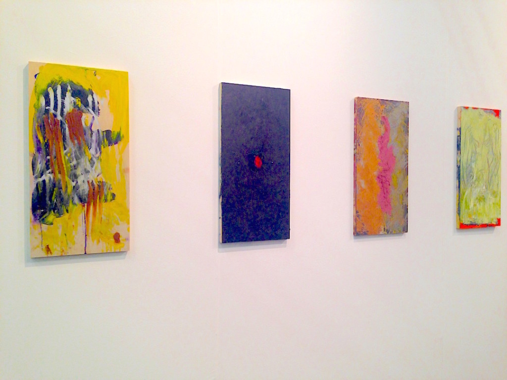 Bianca Beck, Installation view, oil on canvas paintings, Rachel Uffner, New York, Photograph by Katy Hamer, The Armory Show, 2015 