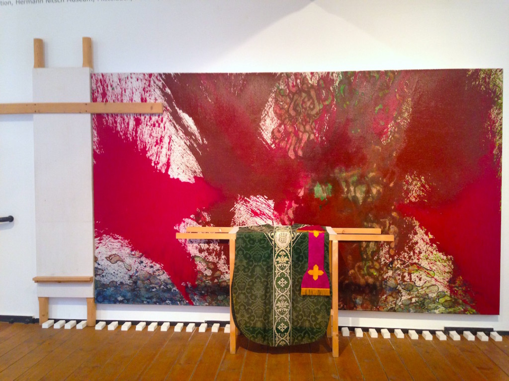 Hermann Nitsch, Installation view (painting, 2009, on loan from the Hermann Nitsch Museum, Mistelbach, Austria), at Museo Nitsch, Naples, Photograph Katy Hamer, 2015