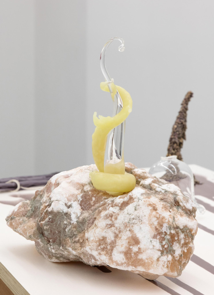 Kelly Akashi, (DETAIL) "Figure 14 or My Alphabet", 2014-2015 Bronze, lead, blown and sculpted glass, wax, cotton wick, alabaster, nickel, urethane, borosilicate glass, fingernails, antique beads, Solomon’s borosilicate glass, enamel paint, wood, silver gelatin, oil, 55 x 24 x 96 inch / 139.7 x 60.9 x 243.84 cm Unique, "&" Tomorrow Gallery, New York, Photograph courtesy of the gallery, 2015