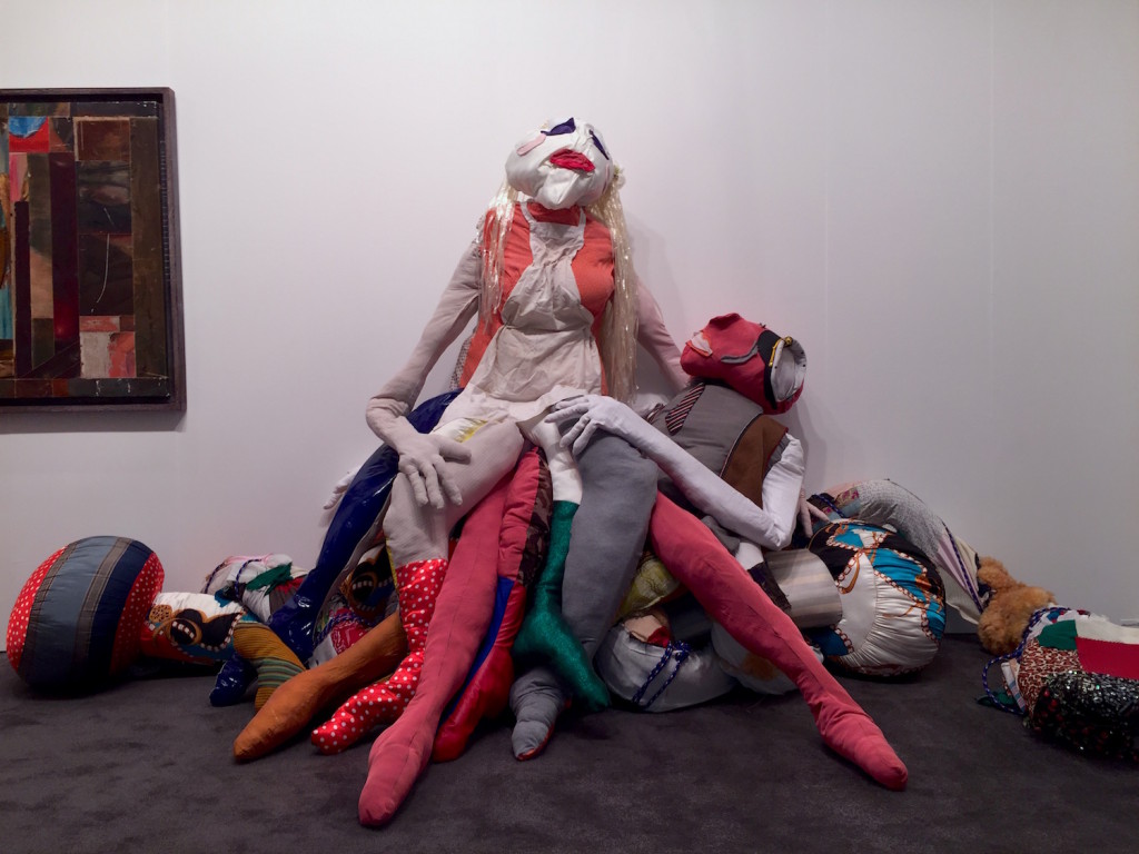 Agathe Snow "Since the Beginning of Time... Love Is A Battlefield". Silk, Vinyl, Acrylic, Cotton Stuffing, Rubber, The Journal Gallery, Brooklyn, 2015, Installation view NADA Miami, Photograph Zebadiah Keneally, 2015