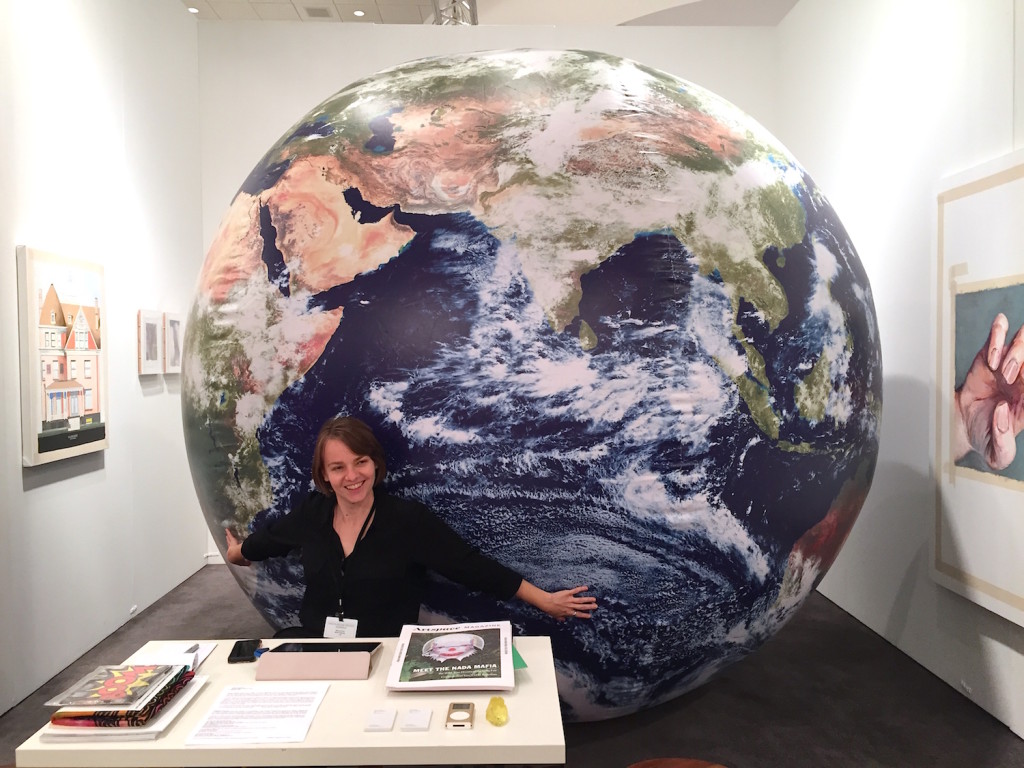 What Pipeline, Detroit Puppies Puppies "Earth". Inflatable globe with NASA imagery 2014, Installation view NADA Miami, Photograph Zebadiah Keneally, 2015