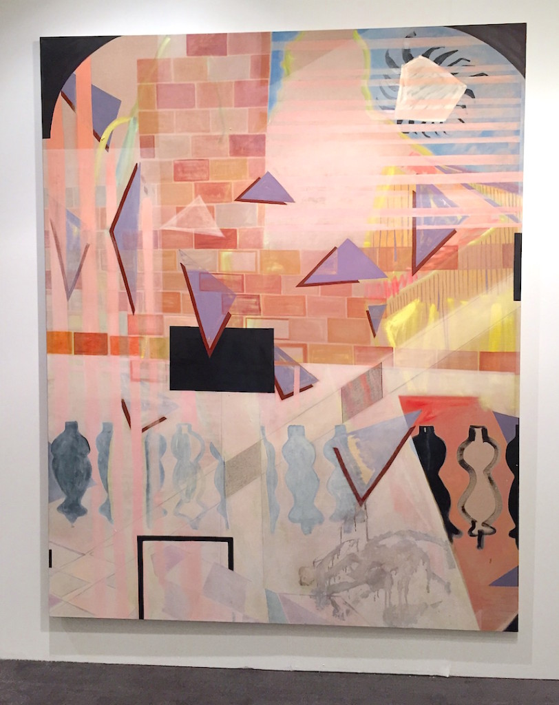 Caragh Thuring, "Memphis HL" oil, silverleaf, graphite on linen 2013, Simon Preston Gallery, NY, Installation view NADA Miami, Photograph by Zebadiah Keneally