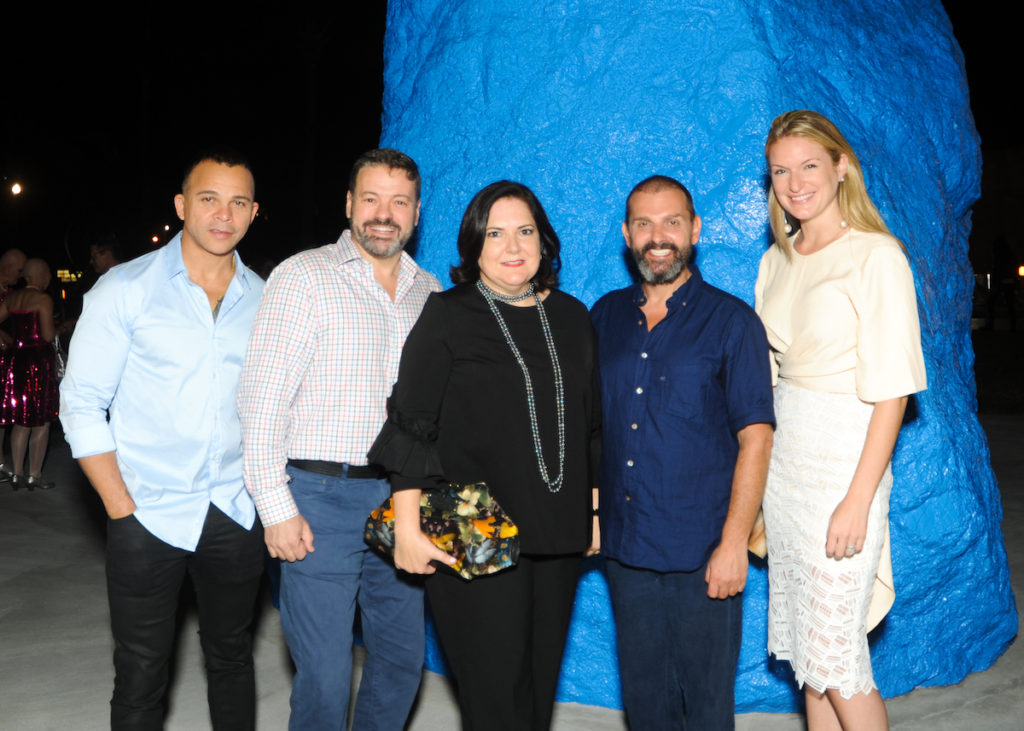 Opening night ceremony of "Miami Mountain" at the Bass Museum with Silvia Karman Cubina (center) and Ugo Rondinone to her right with Sarah Arison and friends